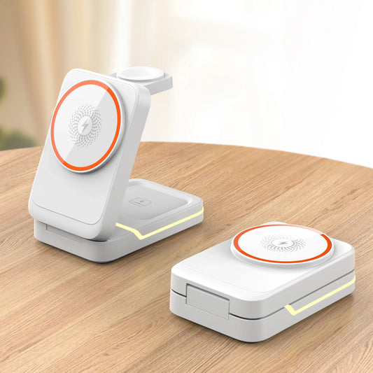 3 in 1 Magnetic Foldable Travel Fast Wireless Charger Stand For Magsafe iPhone 16 15 14 13 12 Pro Apple Watch 2-9 SE Airpods Pro