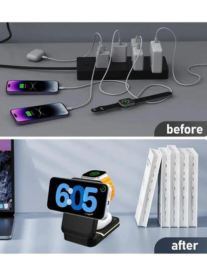 3 in 1 Magnetic Foldable Travel Fast Wireless Charger Stand For Magsafe iPhone 16 15 14 13 12 Pro Apple Watch 2-9 SE Airpods Pro