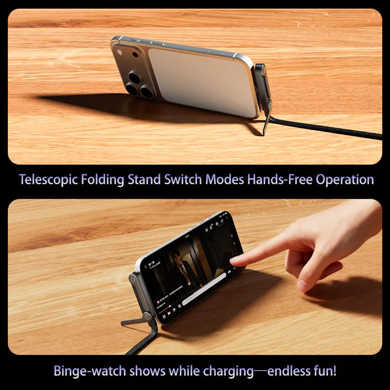 Fast Charging Foldable Phone Stand With 360° Rotating Charging Data Cable 2-in-1 For iPhone 7 8 Plus 11 12 13 14 Pro max